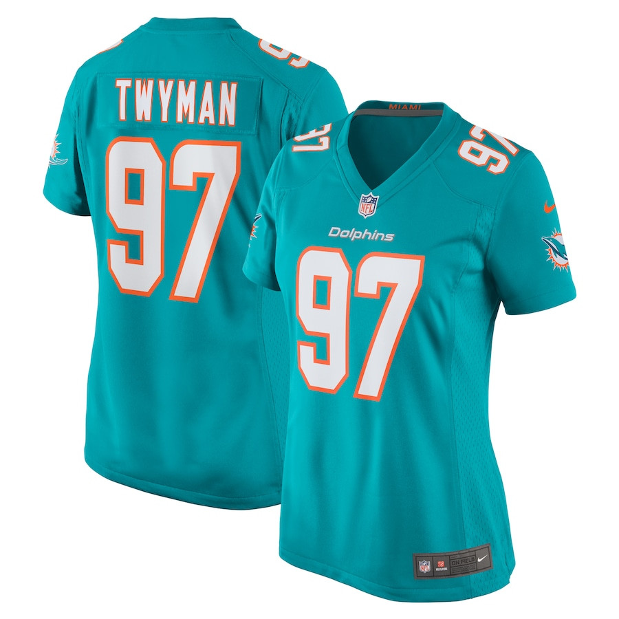 Jaylen Twyman 97 Miami Dolphins Home Game Aqua NFL Jersey Women's
