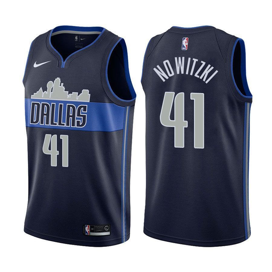 Dallas Mavericks Dirk Nowitzki 41 Swingman Statet Navy NBA Jersey Men's