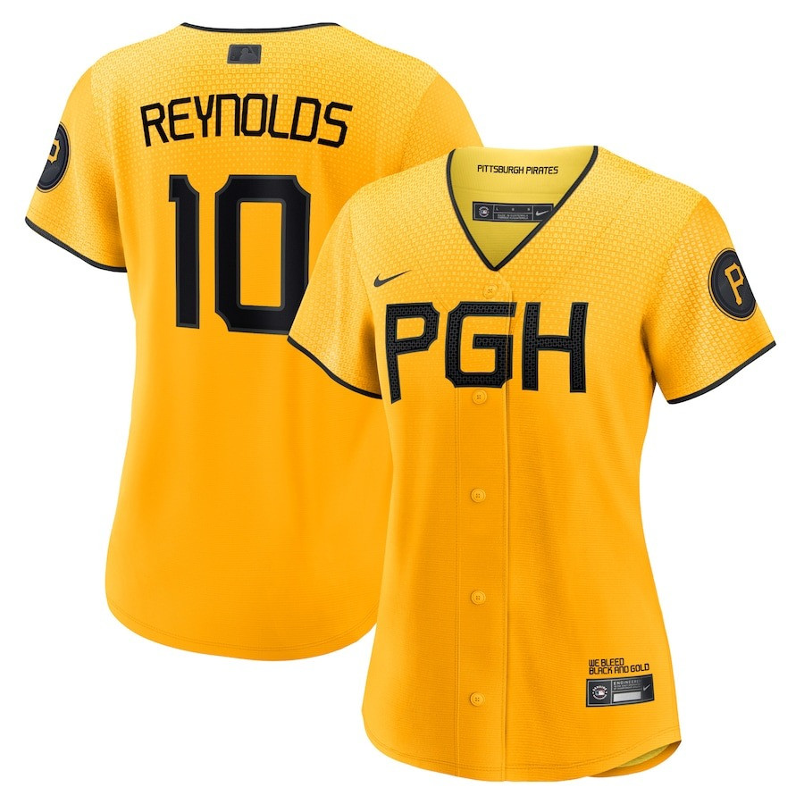 Bryan Reynolds 10 Pittsburgh Pirates 2023 City Connect Gold MLB Jersey Women's