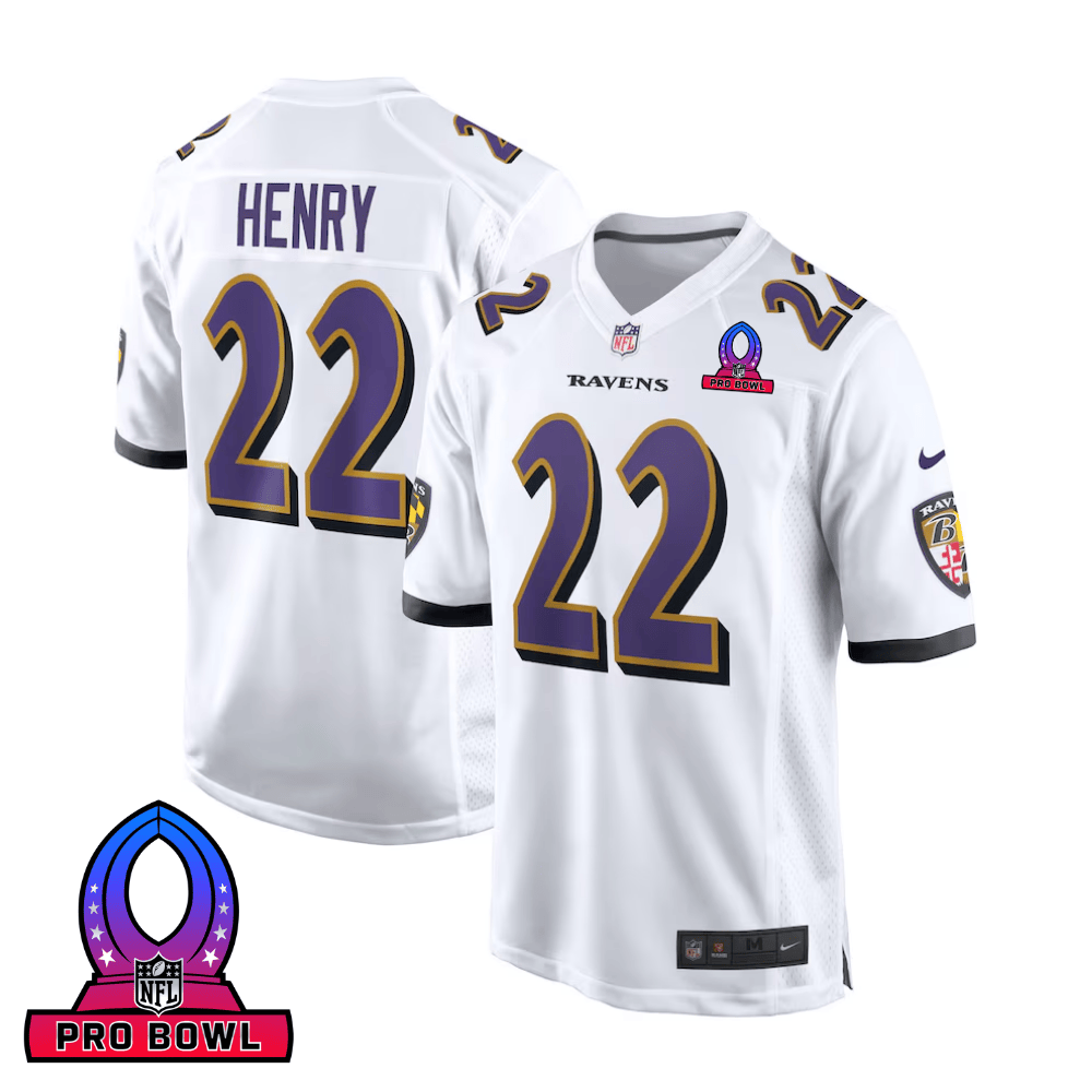 Derrick Henry 22 Baltimore Ravens 2025 Pro Bowl Patch Game White NFL Jersey Men's