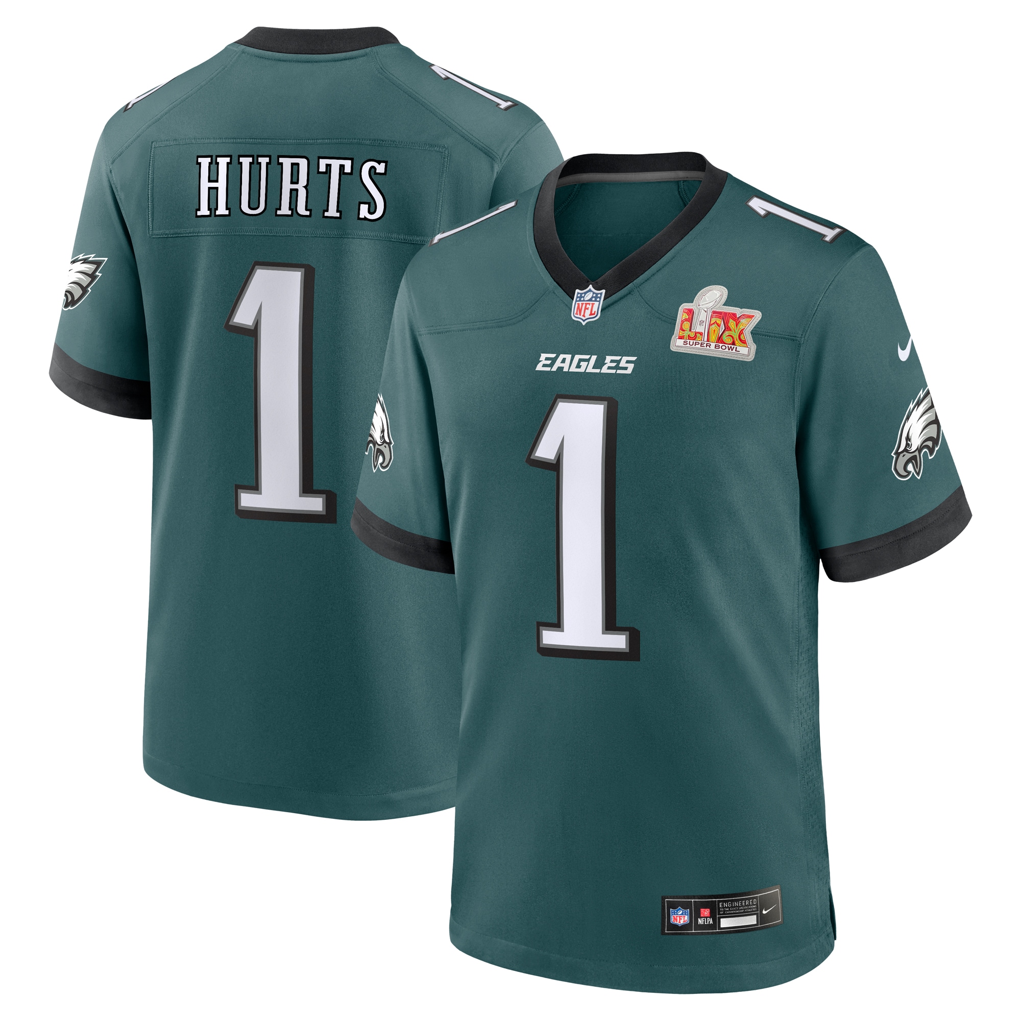 Philadelphia Eagles Jalen Hurts Midnight Green Super Bowl LIX Game Player NFL Jersey Men's