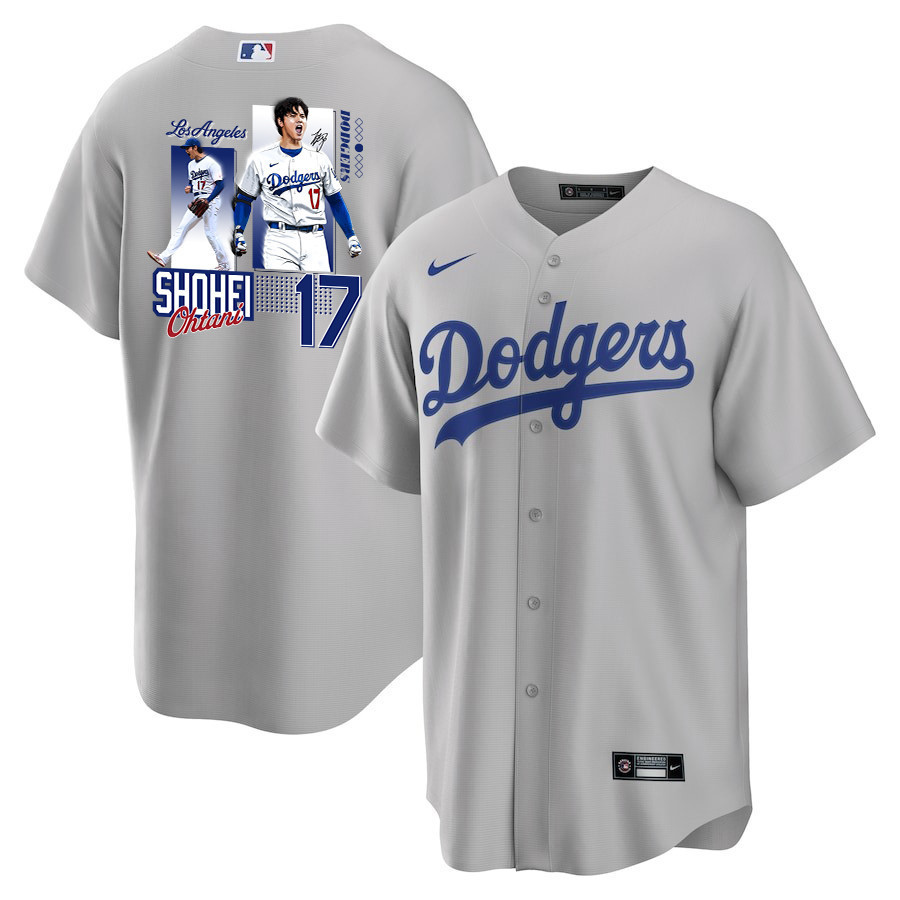 Shohei Ohtani 17 Los Angeles Dodgers Signed Welcome To The Sho Gray MLB Jersey Men's