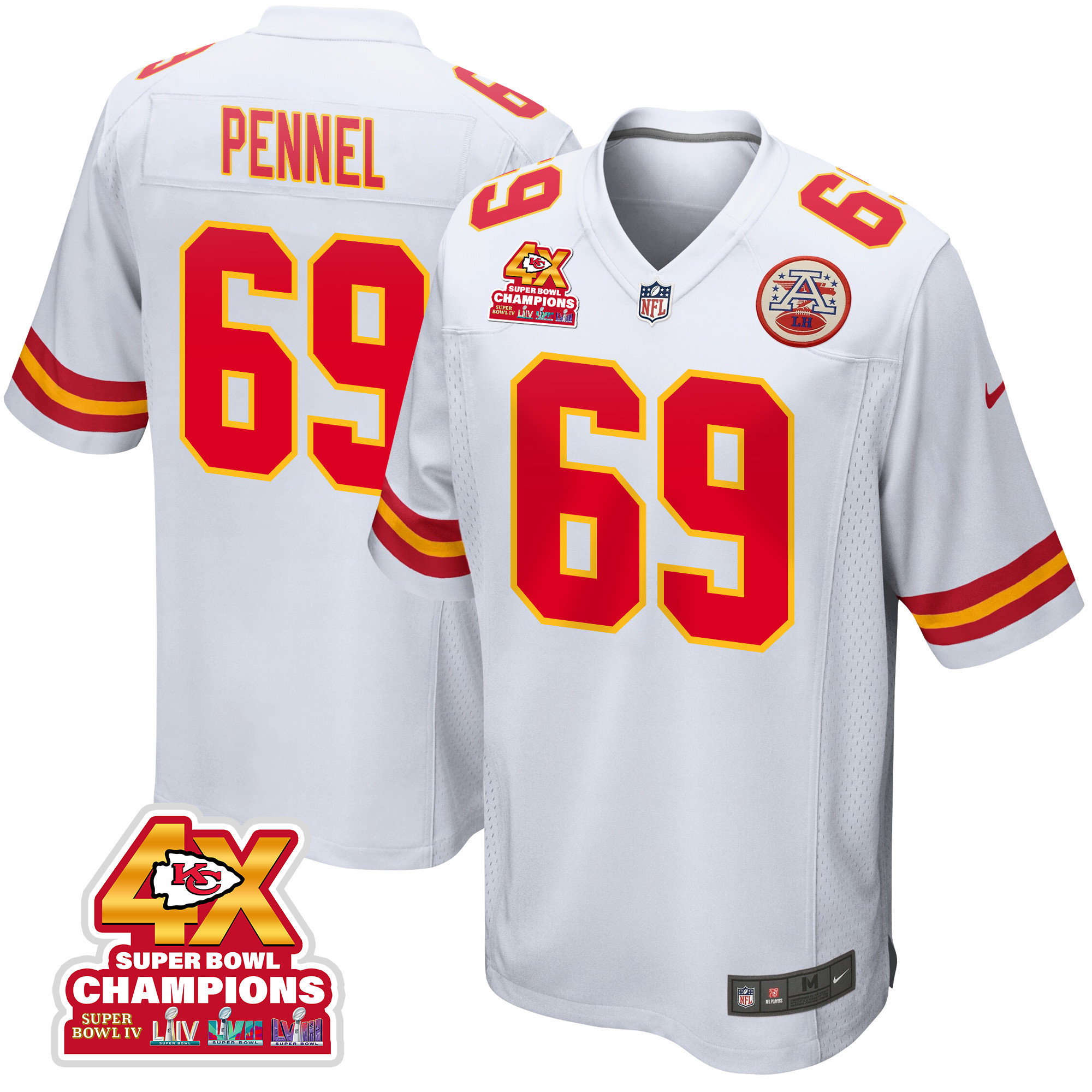 Mike Pennel 69 Kansas City Chiefs Super Bowl LVIII Champions 4X Game White NFL Jersey Men's