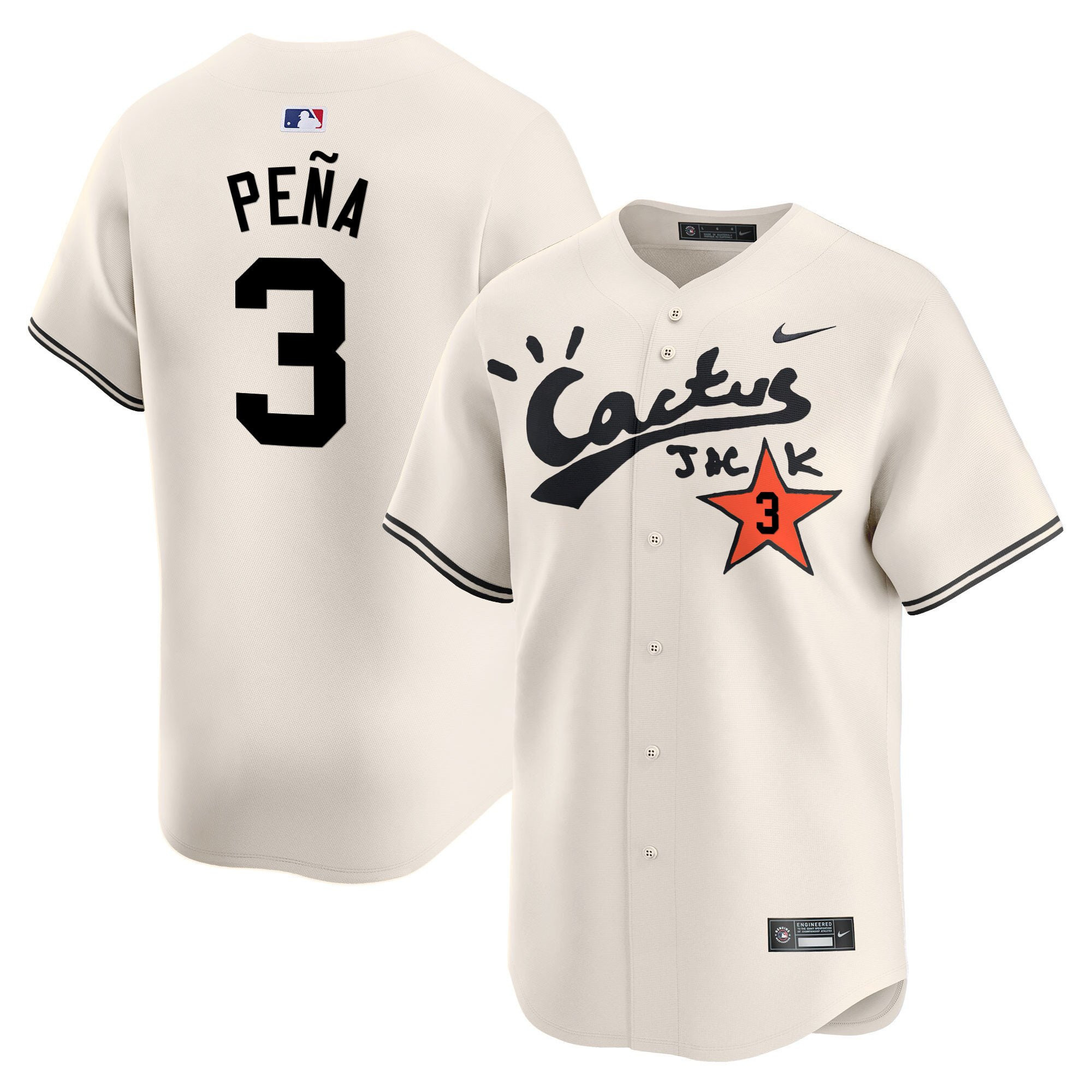Jeremy Pena 3 Houston Astros Cactus Jack Cream V2 Men MLB Jersey Men's
