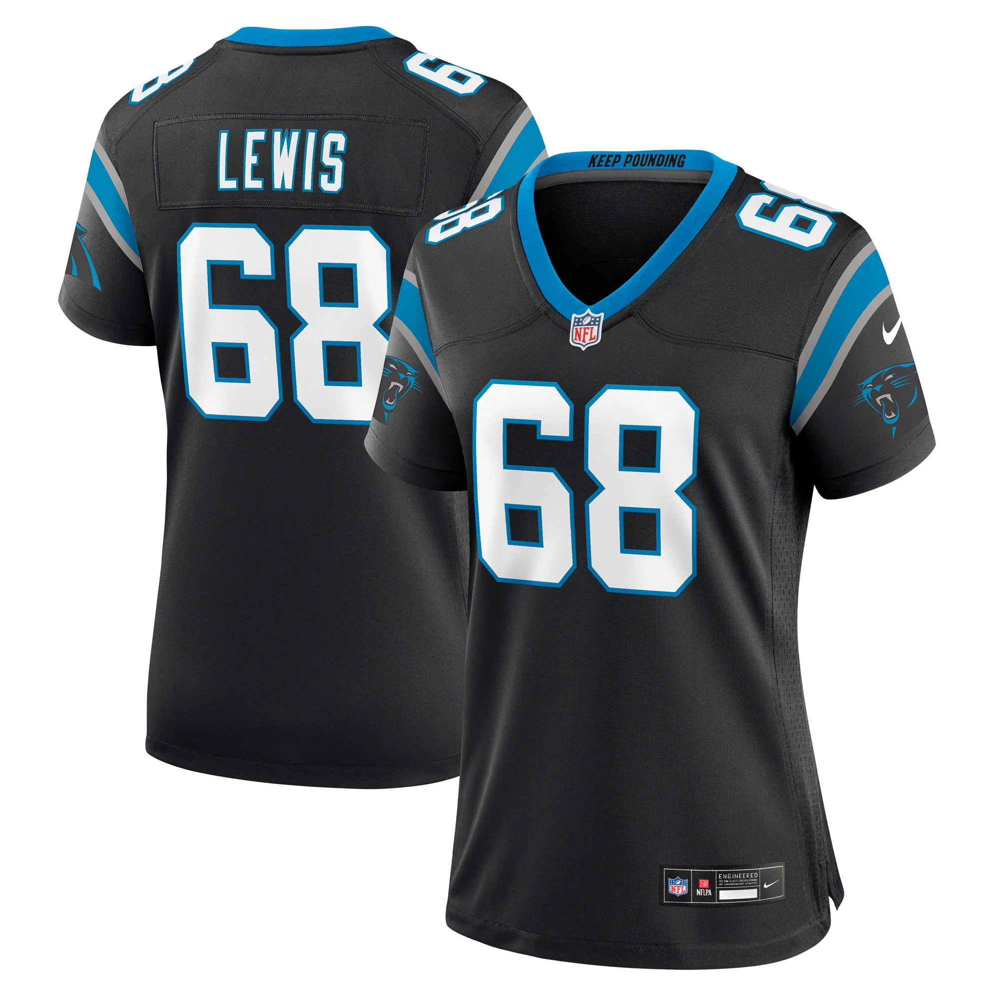 Carolina Panthers Damien Lewis Black Game NFL Jersey Women's