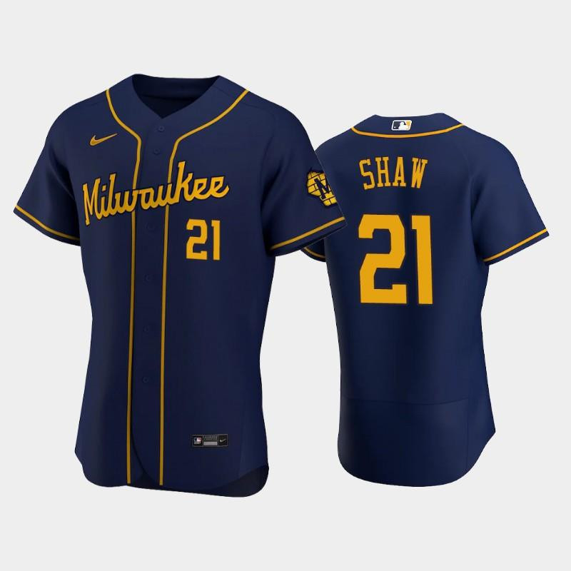 Milwaukee Brewers 21 Travis Shaw Alternate Team Navy MLB Jersey Men's