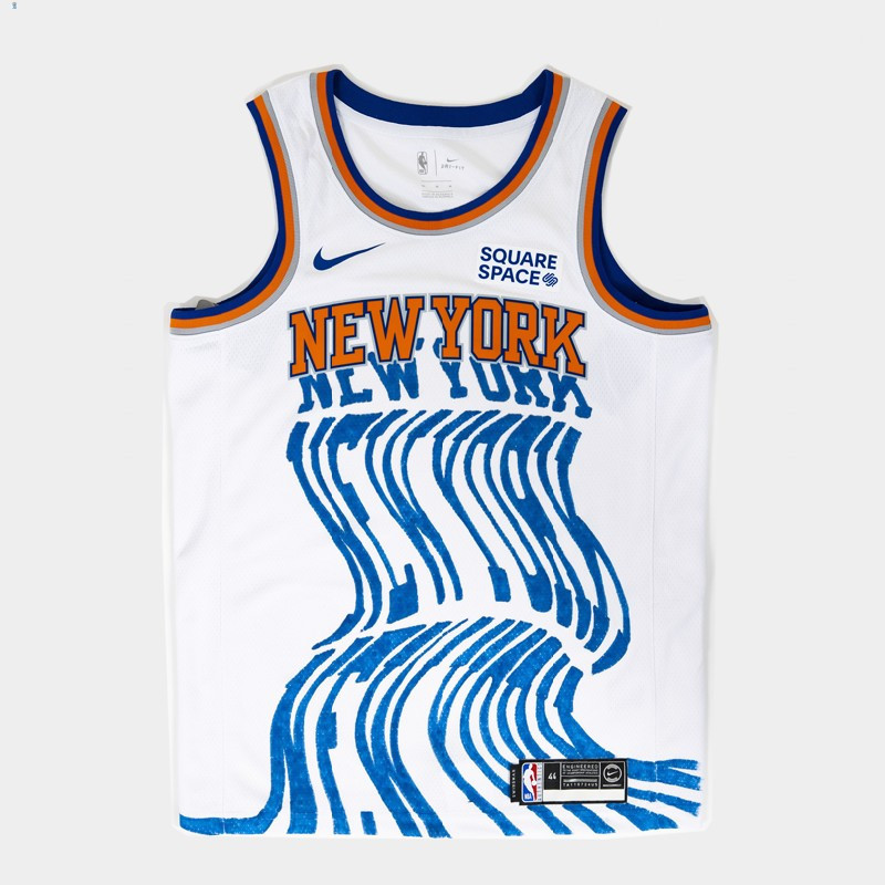 New York Knicks Garden Of Dreams Printin White Twisted Art NBA Jersey Men's