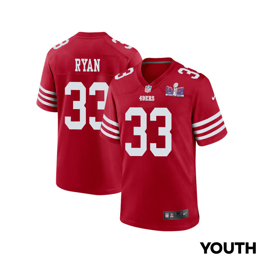 Logan Ryan 33 San Francisco 49ers Super Bowl LVIII Patch Game Scarlet NFL Jersey Youth