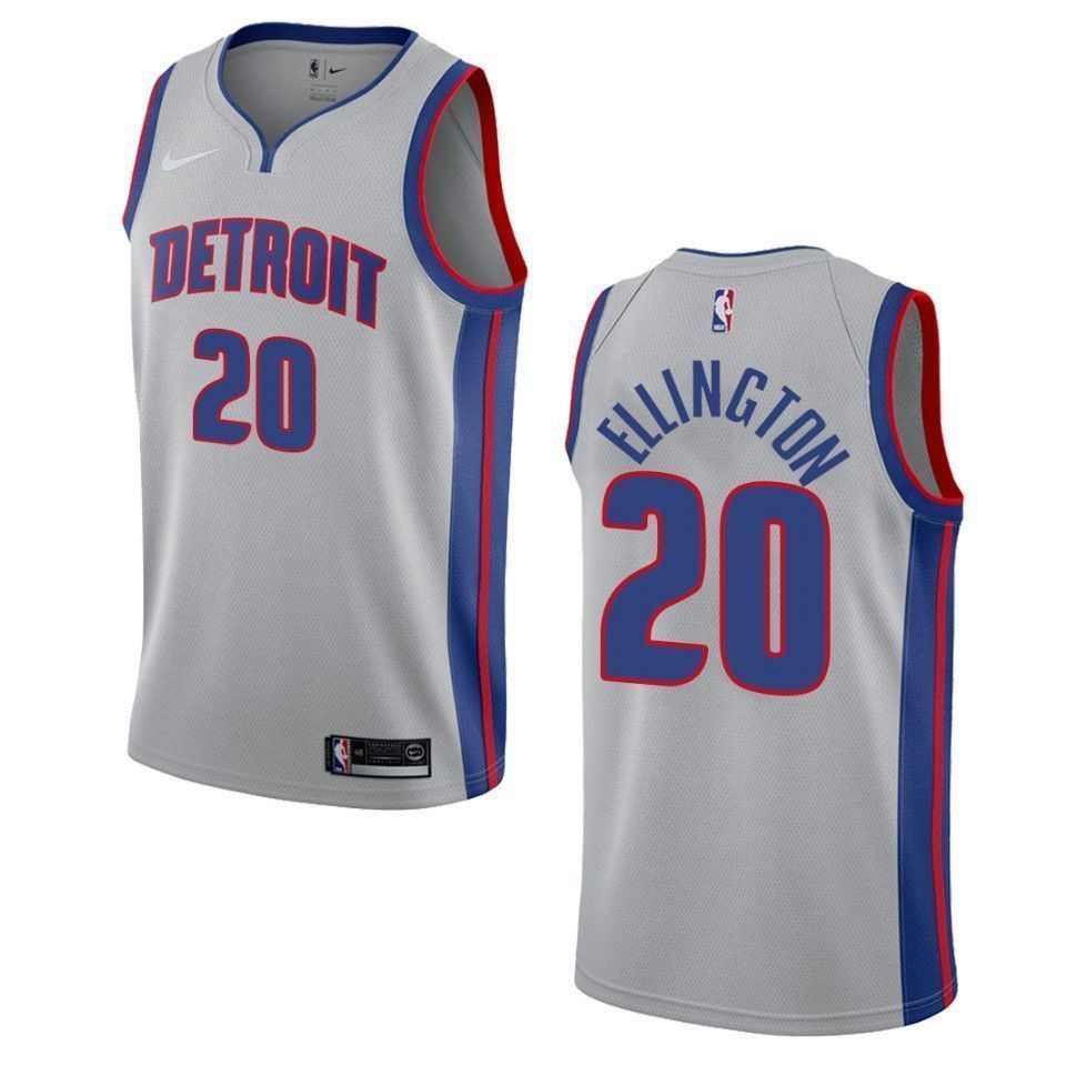 Detroit Pistons 20 Wayne Ellington Statement Swingman Gray NBA Jersey Men's