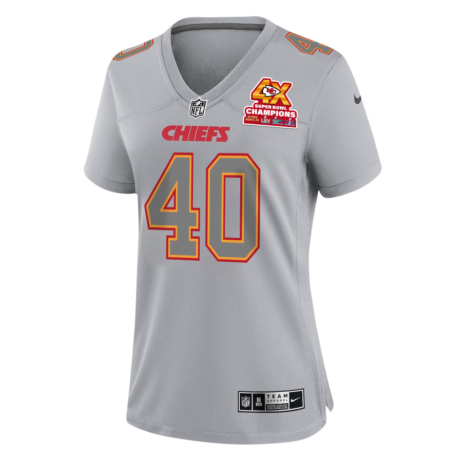 Ekow Boye-Doe 40 Kansas City Chiefs Super Bowl LVIII Champions 4X Atmosphere Fashion Game Gray NFL Jersey Women's