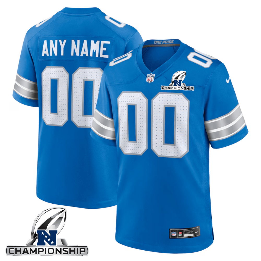 Detroit Lions NFC Championship Patch Game Custom Blue NFL Jersey Men's