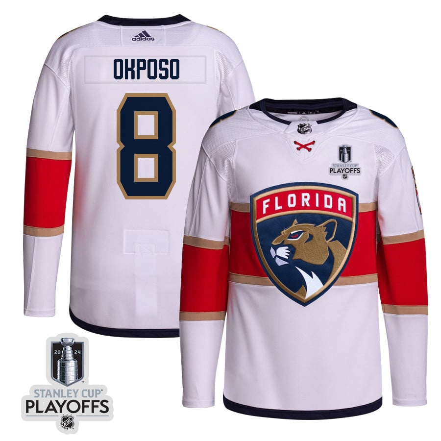 Kyle Okposo 8 Florida Panthers 2024 Playoffs Patch Away Custom White NHL Jersey Men's