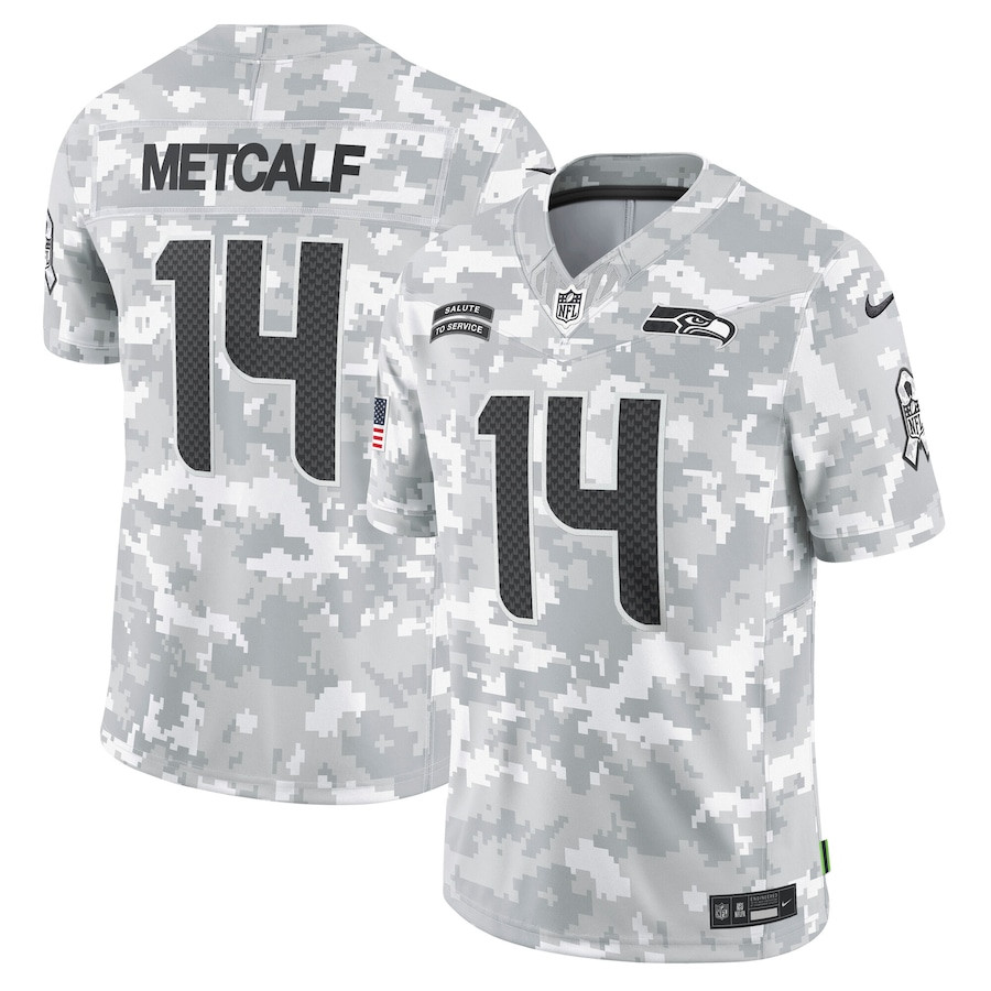 DK Metcalf 14 Seattle Seahawks 2024 Salute to Service Limited Arctic Camo NFL Jersey Men's