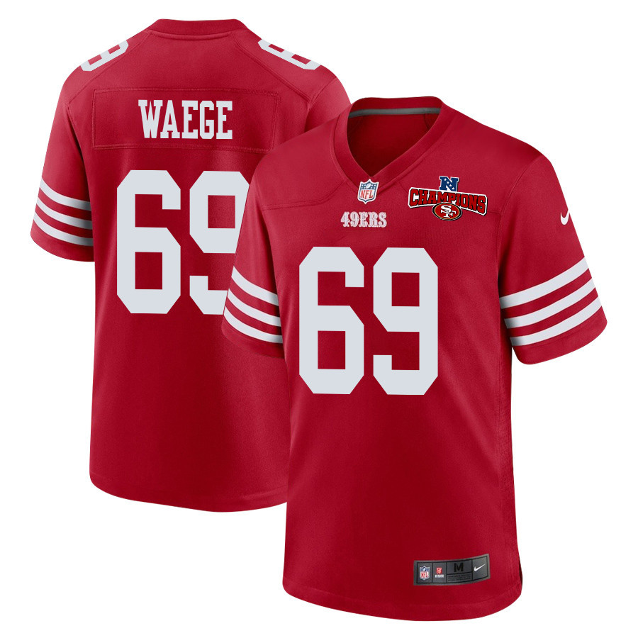 Spencer Waege 69 San Francisco 49ers NFC Champions Patch Game Scarlet NFL Jersey Men's