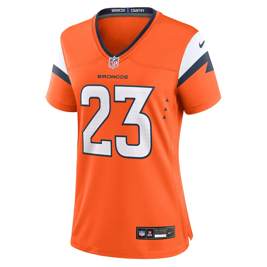Audric Estime 23 Denver Broncos Team Game Orange NFL Jersey Women's