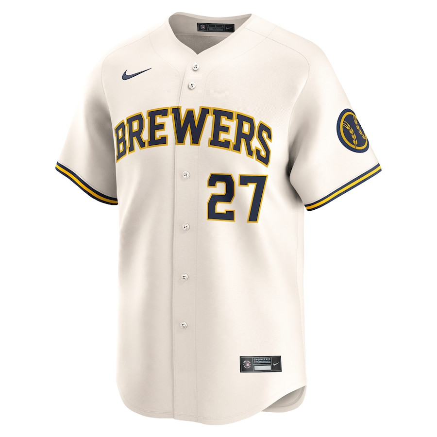 Willy Adames 27 Milwaukee Brewers Home Limited Player Cream MLB Jersey Men's