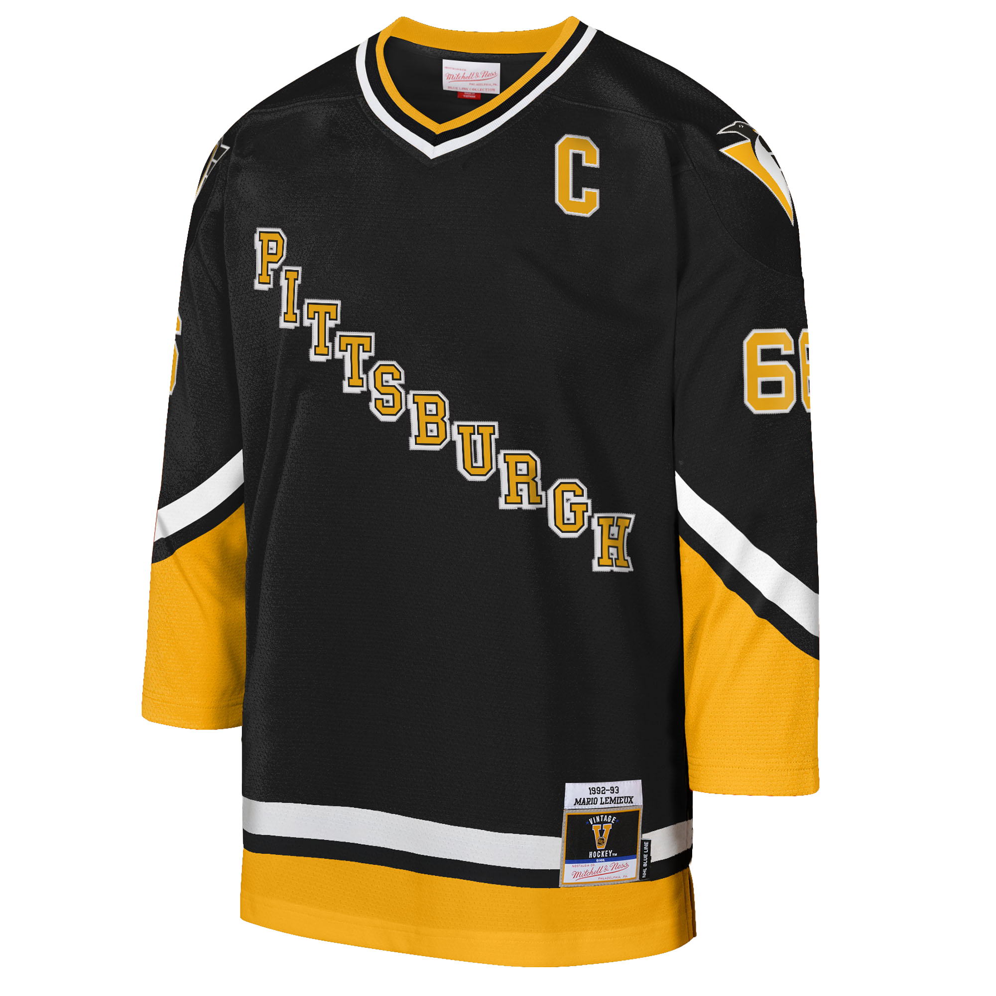 Pittsburgh Penguins Mario Lemieux Mitchell Ness Gold 1992/93 Captain Patch Blue Line Player NHL Jersey Youth