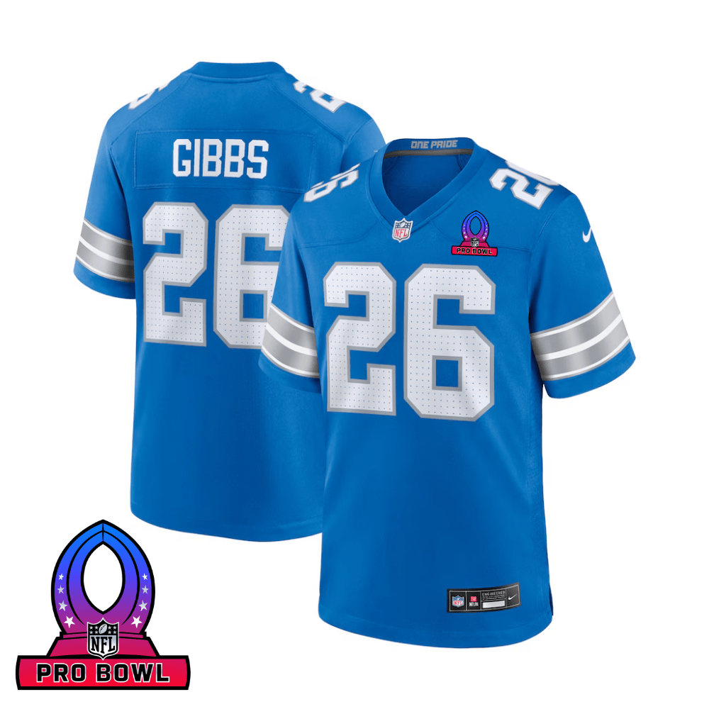 Jahmyr Gibbs 26 Detroit Lions 2025 Pro Bowl Patch Game Blue NFL Jersey Men's