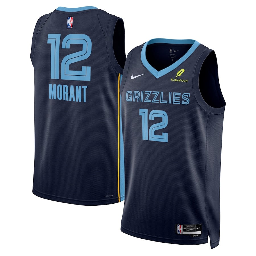 Ja Morant 12 Memphis Grizzlies Unisex Swingman Badge Player Icon Edition Navy NBA Jersey Unisex