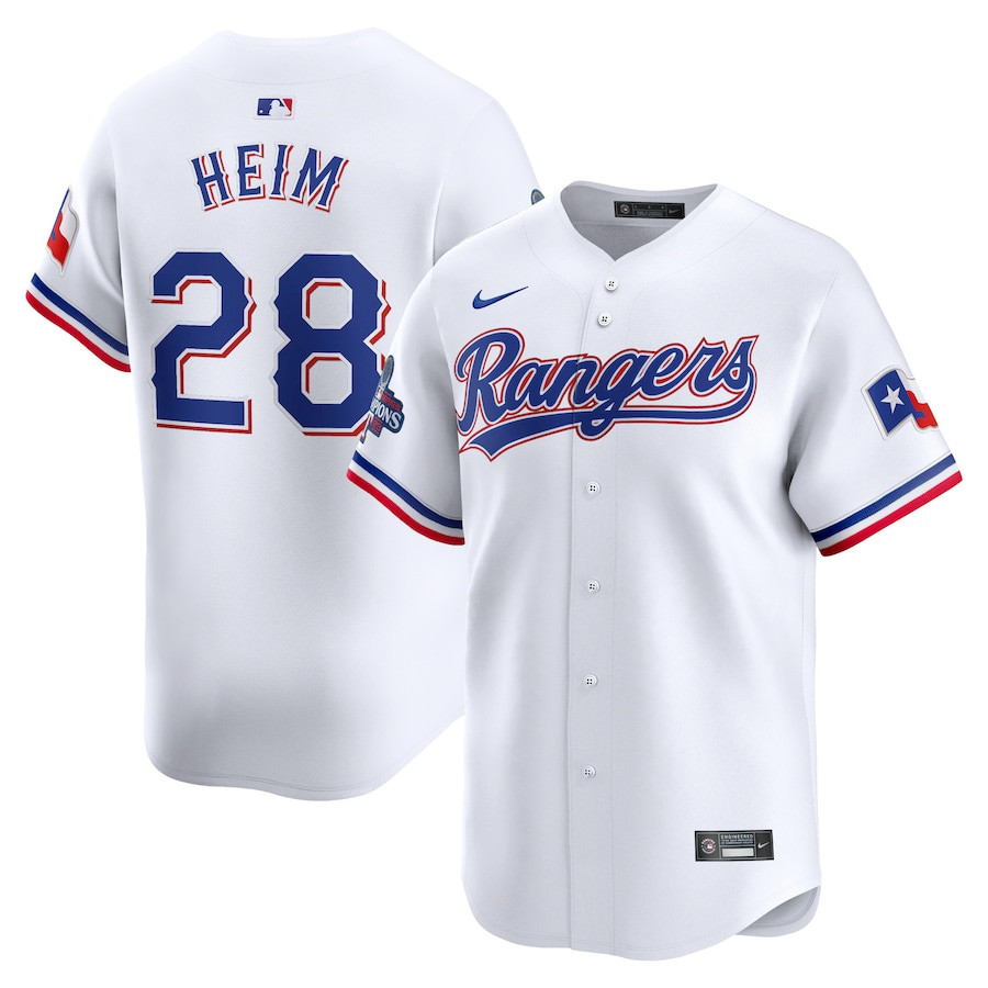 Jonah Heim 28 Texas Rangers Home 2023 World Series Champions Limited White MLB Jersey Men's