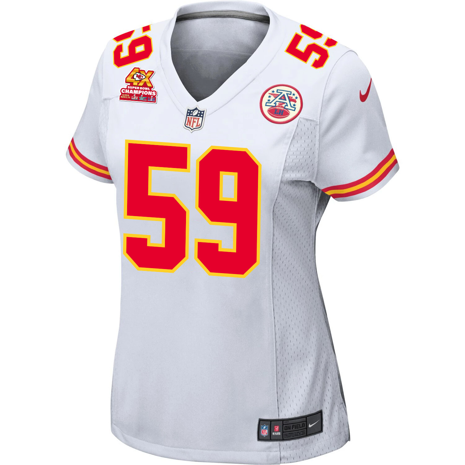 Darius Harris 59 Kansas City Chiefs Super Bowl LVIII Champions 4X Game White NFL Jersey Women's