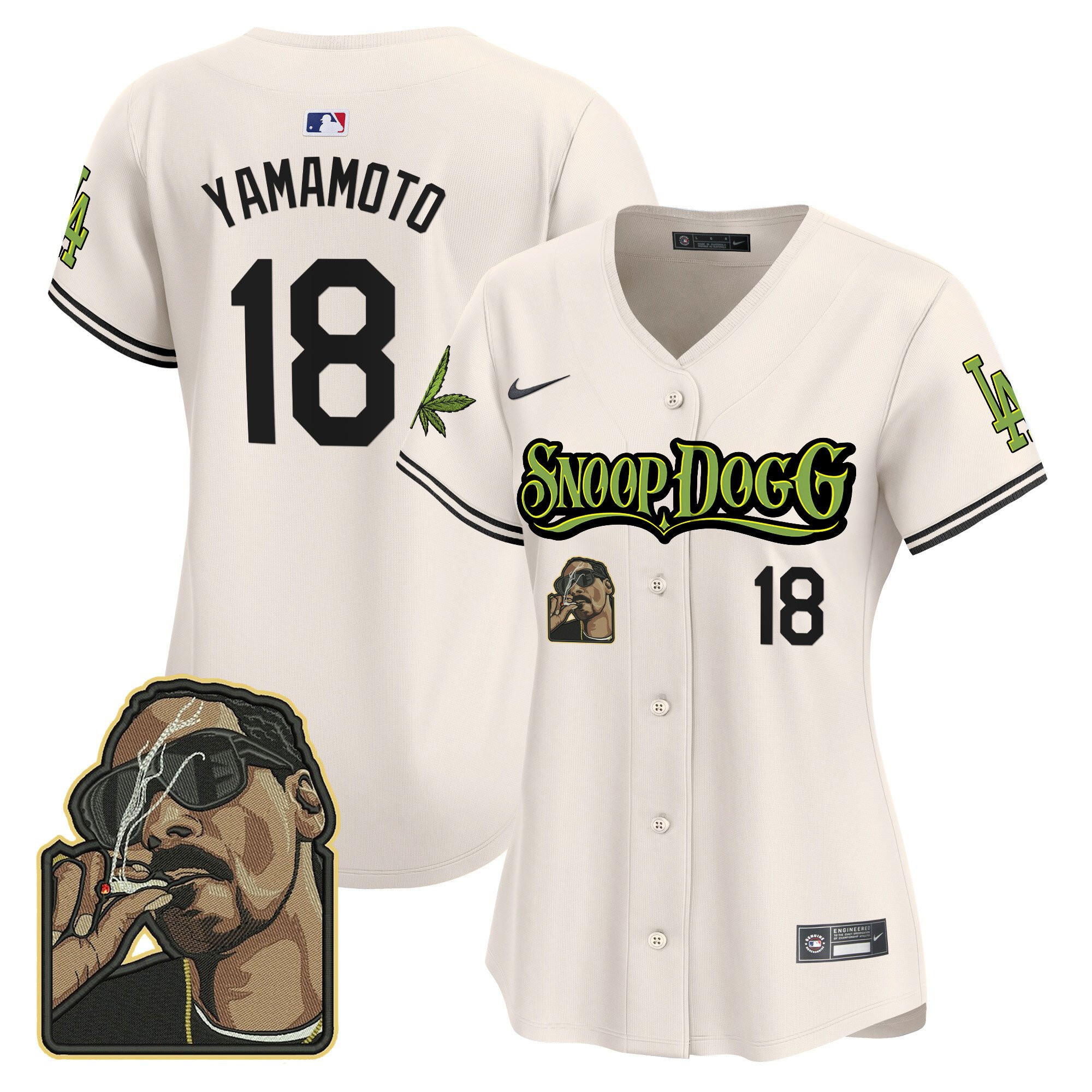 Yoshinobu Yamamoto 18 Los Angeles Dodgers Snoop Dogg Cream MLB Jersey Women's