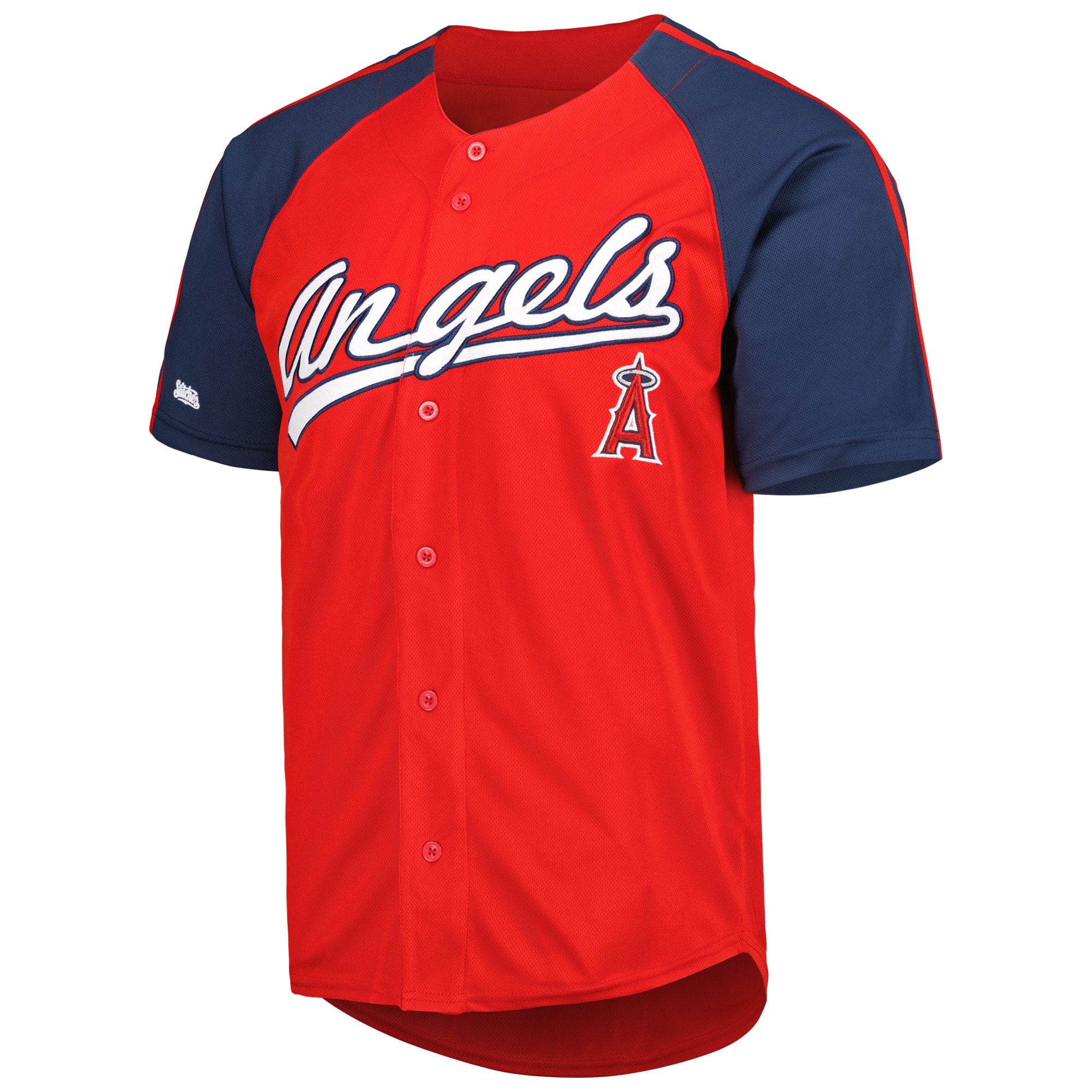Los Angeles Angels Stitches Red Button-Down Raglan Fashion MLB Jersey Men's