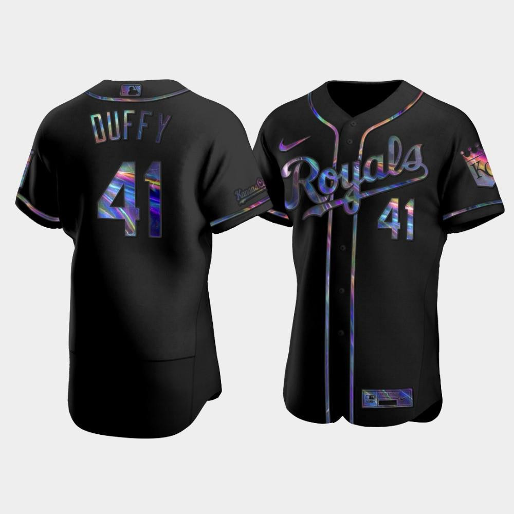 Kansas City Royals Danny Duffy 41 Black Golden Edition Holographic MLB Jersey Men's