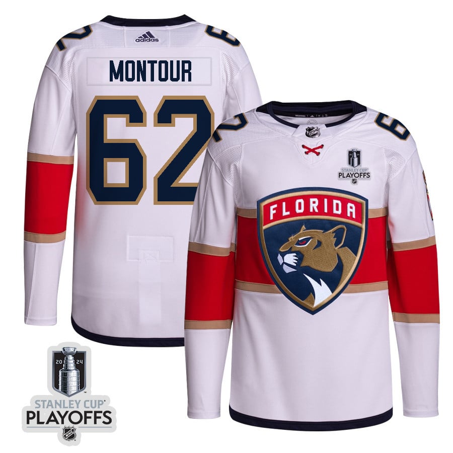 Brandon Montour 62 Florida Panthers 2024 Playoffs Patch Away Custom White NHL Jersey Men's