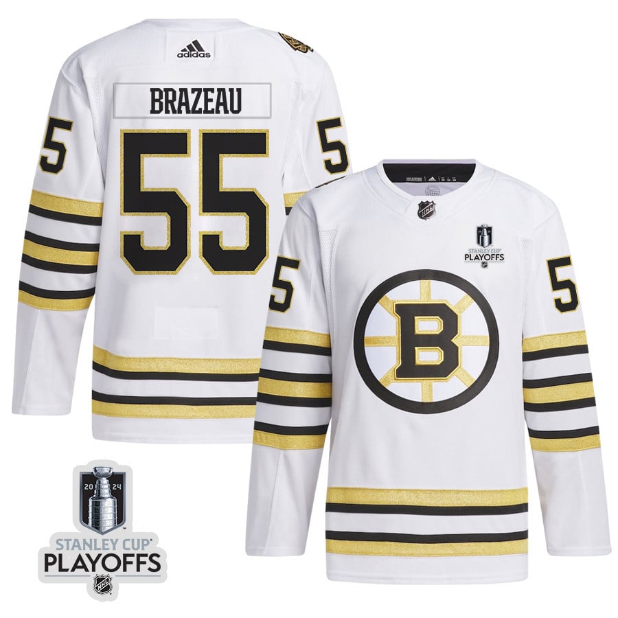 Justin Brazeau 55 Boston Bruins 2024 Playoffs Patch Away White NHL Jersey Men's