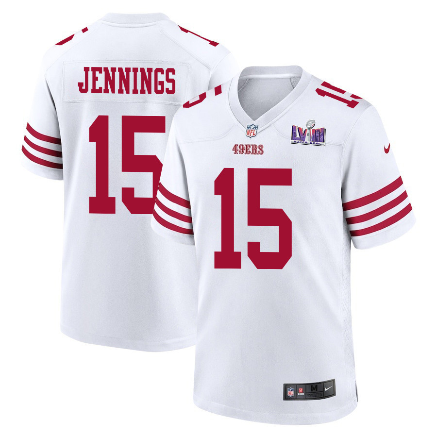 Jauan Jennings 15 San Francisco 49ers Super Bowl LVIII Patch Game White NFL Jersey Men's