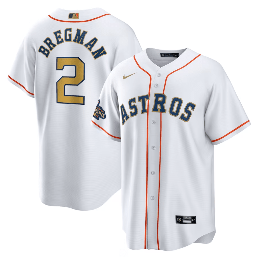 Alex Bregman 2 Houston Astros White/Gold 2023 Gold Collection MLB Jersey Men's