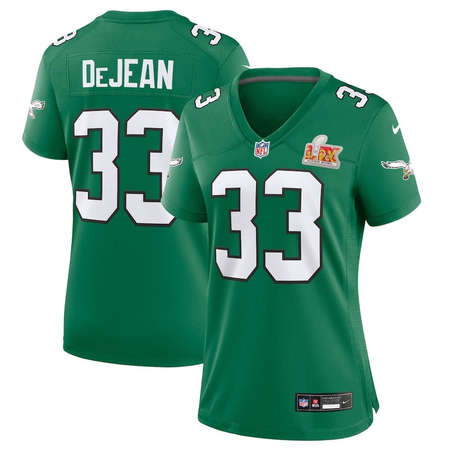 Cooper DeJean 33 Philadelphia Eagles Super Bowl LIX 2nd Alternate Game Kelly Green NFL Jersey Women's