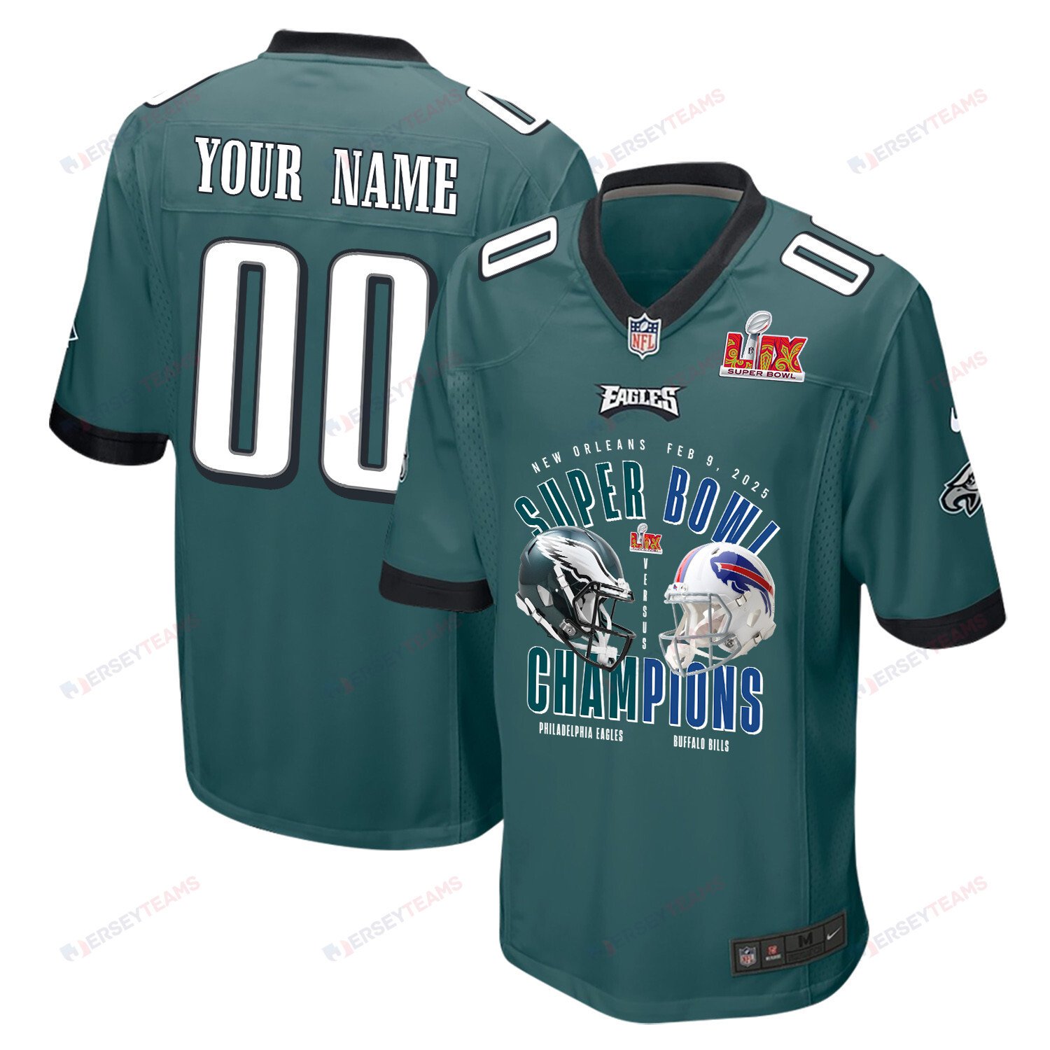 Philadelphia Eagles Vs. Buffalo Bills Super Bowl LIX Game Custom Midnight Green NFL Jersey Men's