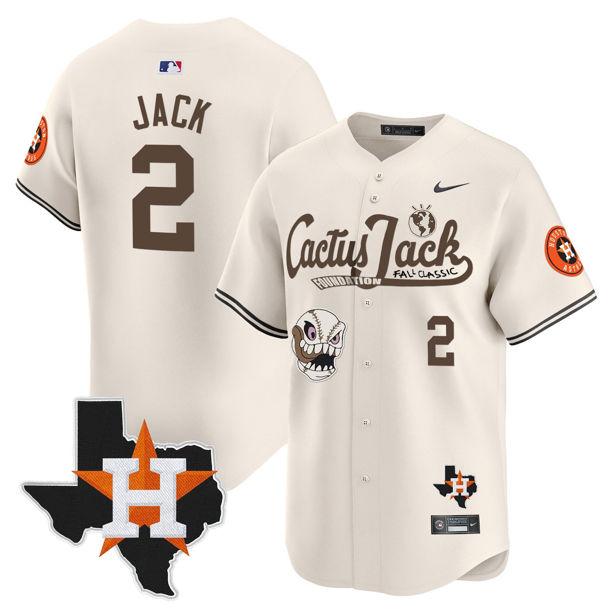 Jack 2 Houston Astros Cactus Jack Foundation Fall Classic Limited Cream MLB Jersey Men's