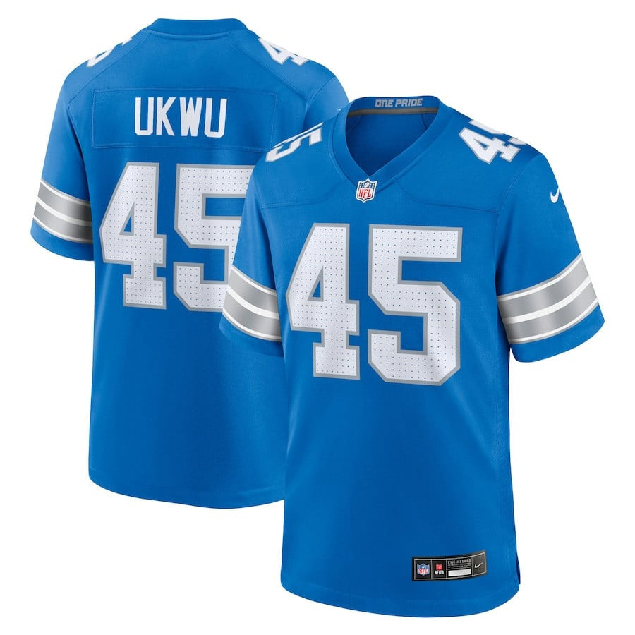 Isaac Ukwu 45 Detroit Lions Game Blue NFL Jersey Men's
