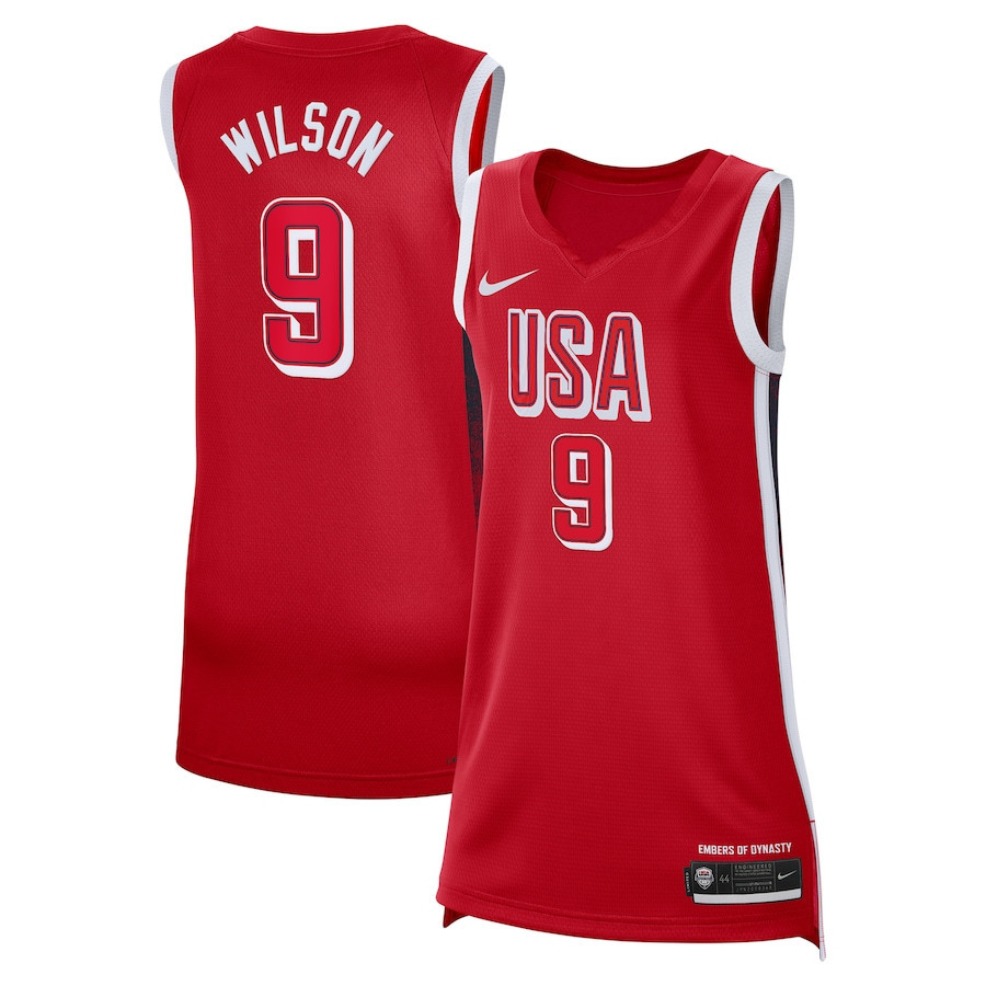 A'ja Wilson 9 USA Unisex 2024 Swingman Player Red NBA Jersey Unisex