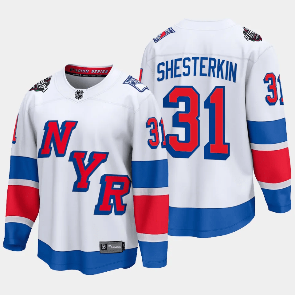 Igor Shesterkin 31 New York Rangers 2024 Stadium Series Patch Breakaway White NHL Jersey Men's