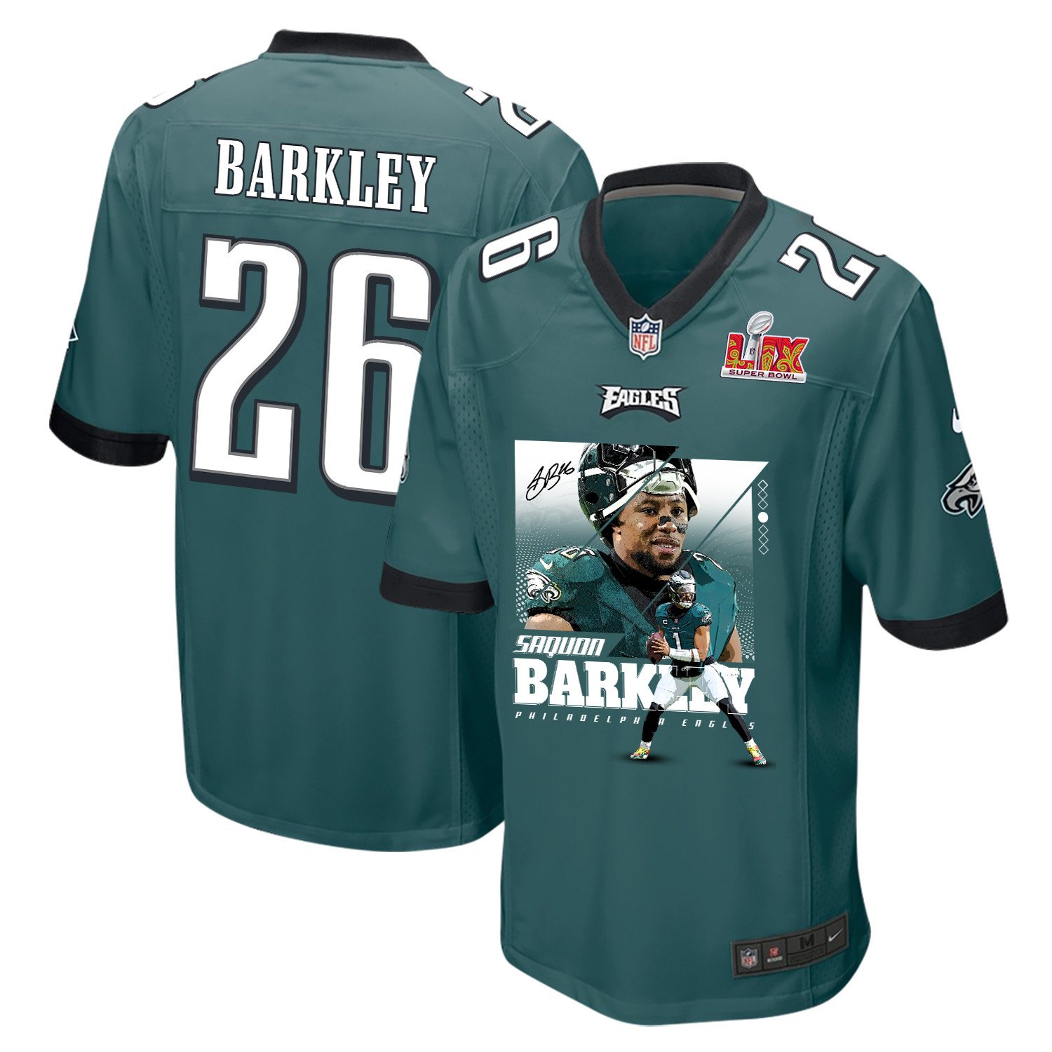 Saquon Barkley 26 Philadelphia Eagles Be Super Bowl LIX Champions' Game Midnight Green NFL Jersey Men's