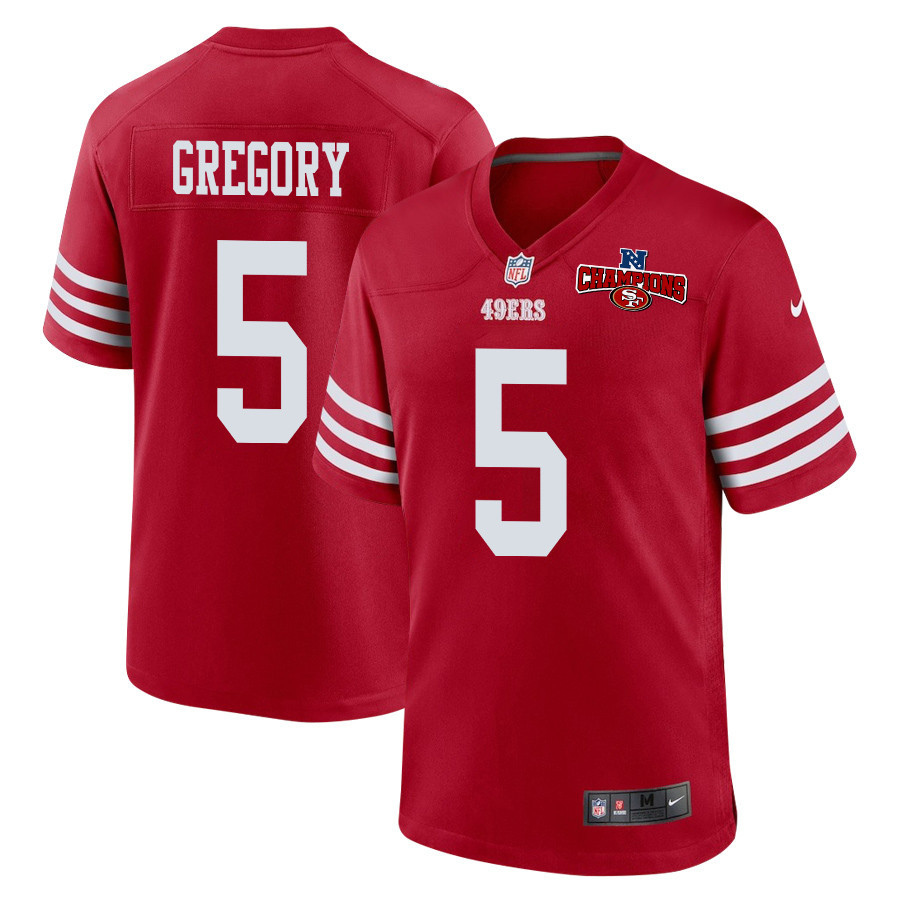 Randy Gregory 5 San Francisco 49ers NFC Champions Patch Game Scarlet NFL Jersey Men's