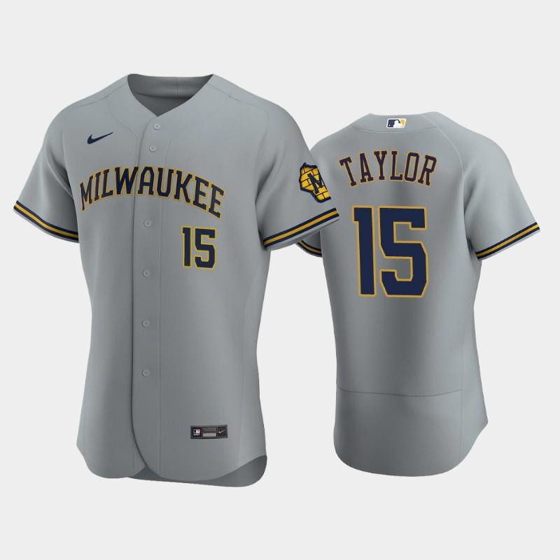 Milwaukee Brewers 15 Tyrone Taylor Road Team Gray MLB Jersey Men's