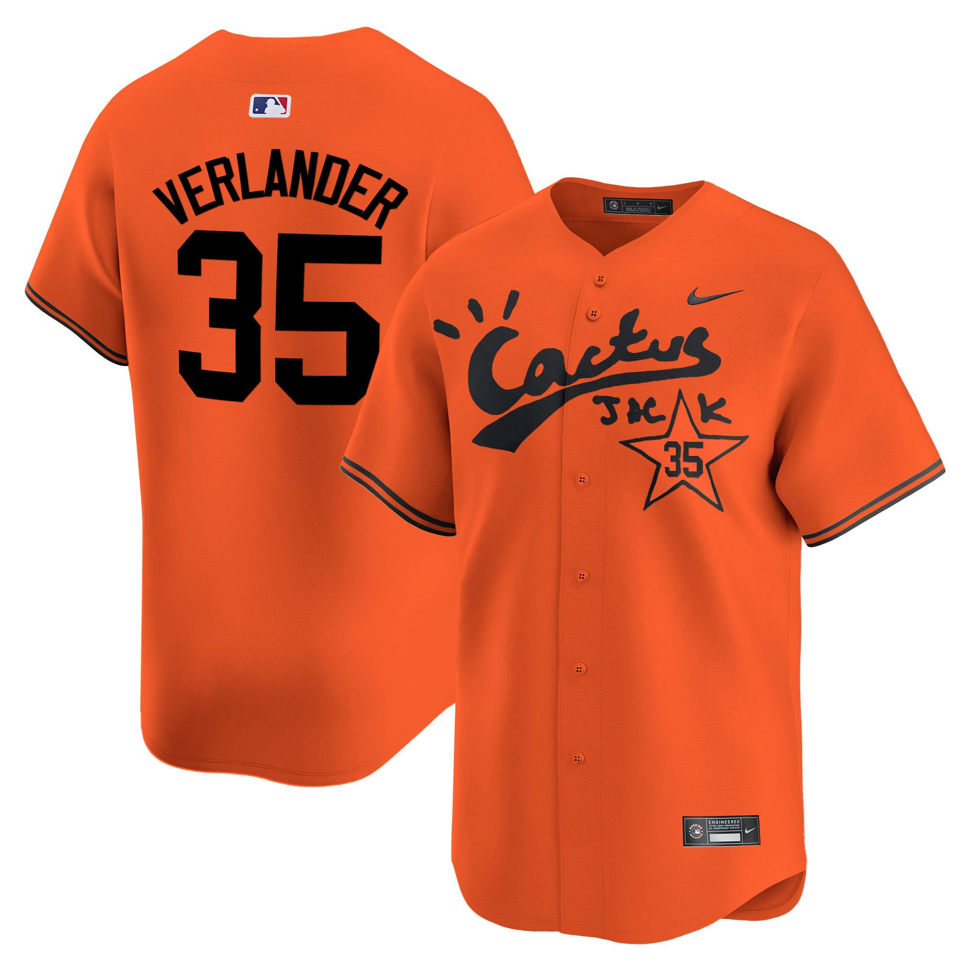 Justin Verlander 35 Houston Astros Cactus Jack Orange MLB Jersey Men's