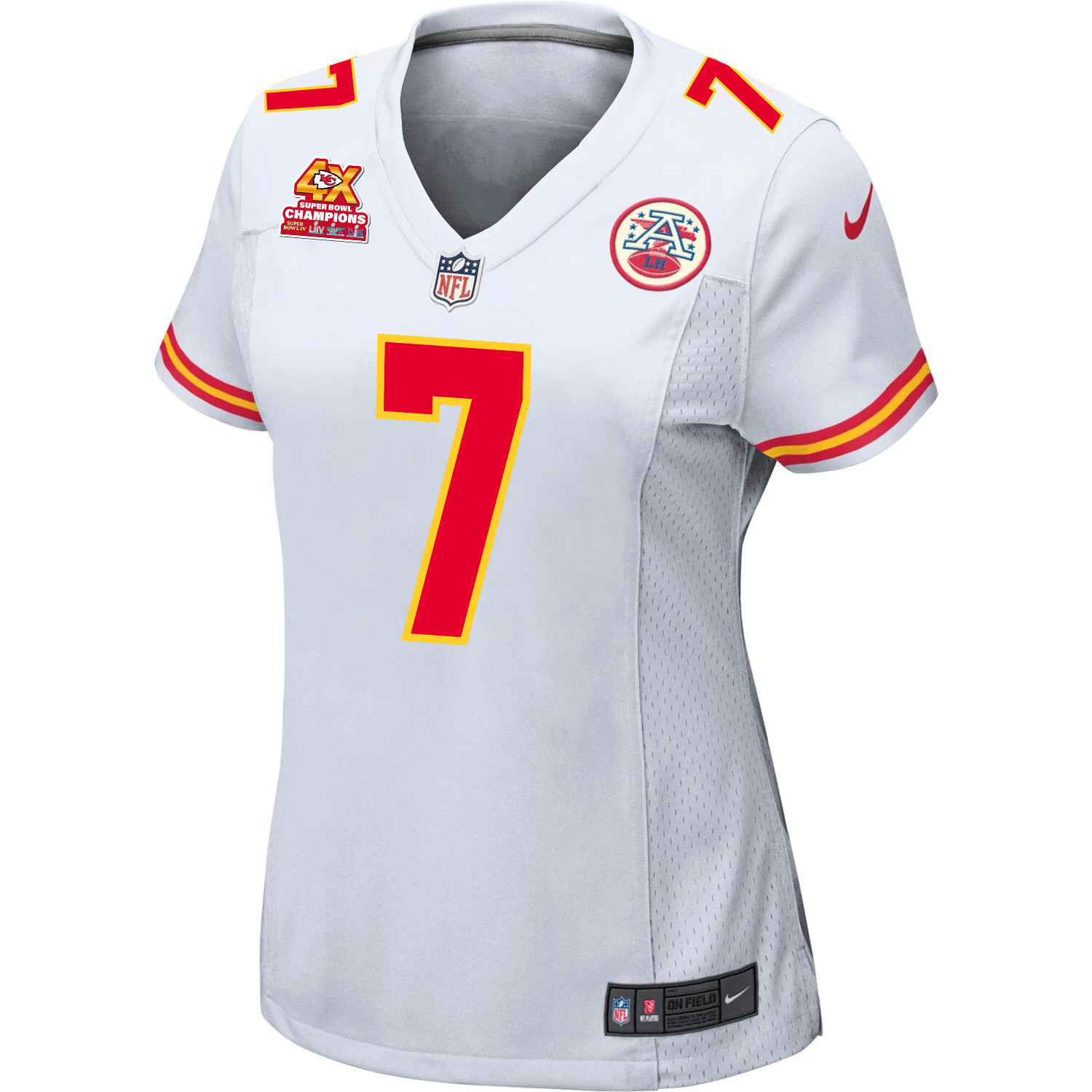 Harrison Butker 7 Kansas City Chiefs Super Bowl LVIII Champions 4X Game White NFL Jersey Women's