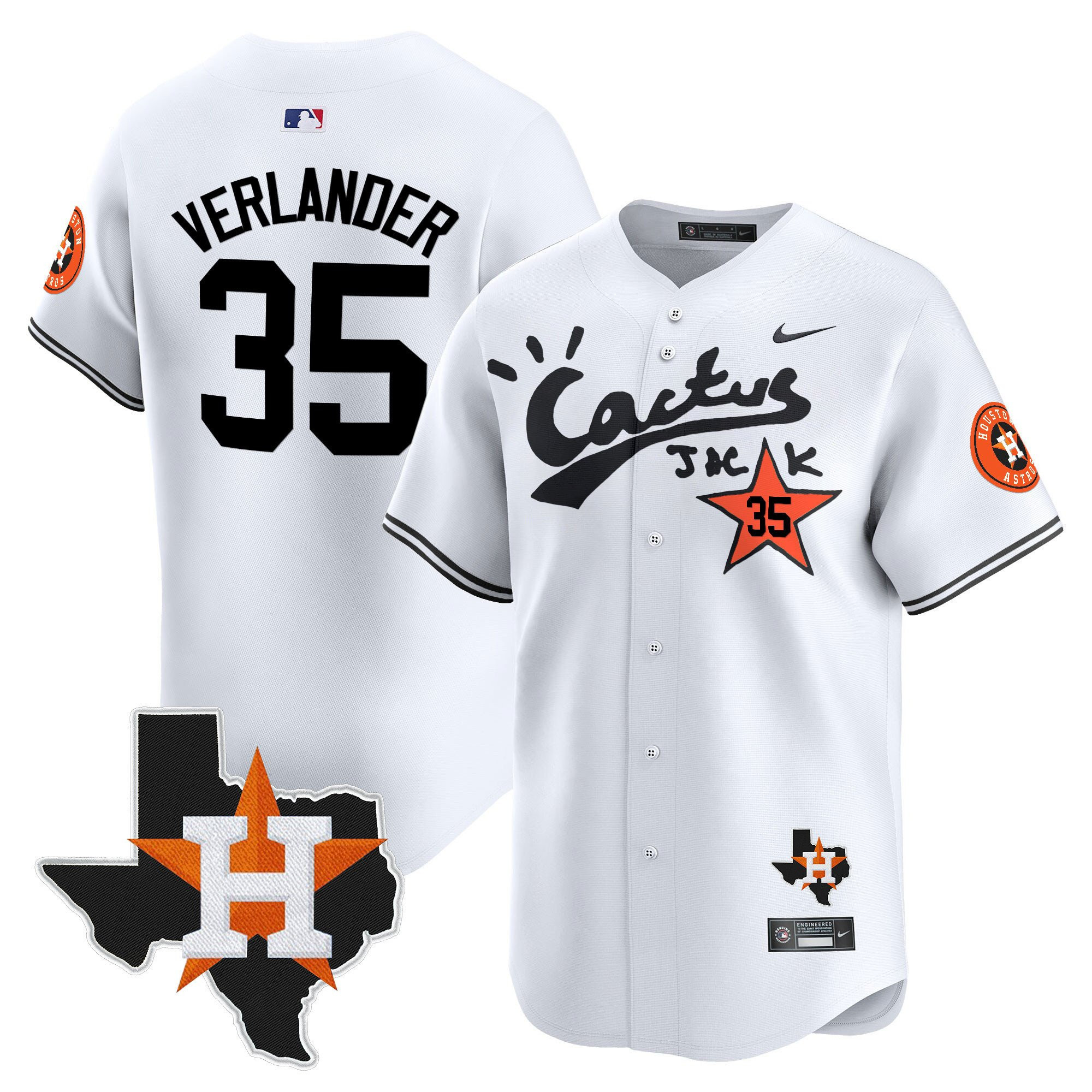 Justin Verlander 35 Houston Astros Cactus Jack Houston Patch Limited White MLB Jersey Men's
