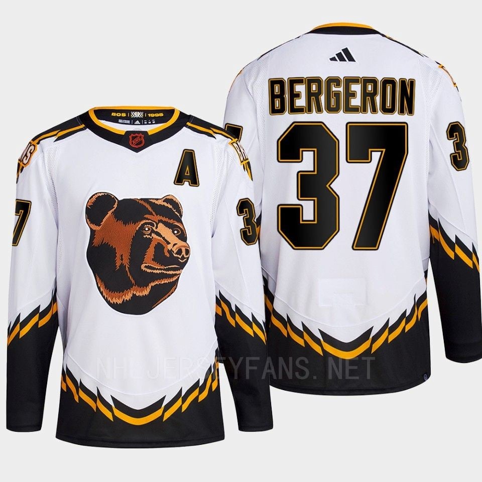 Boston Bruins 2022 Reverse Retro 2.0 Patrice Bergeron 37 White Primegreen NHL Jersey Men's