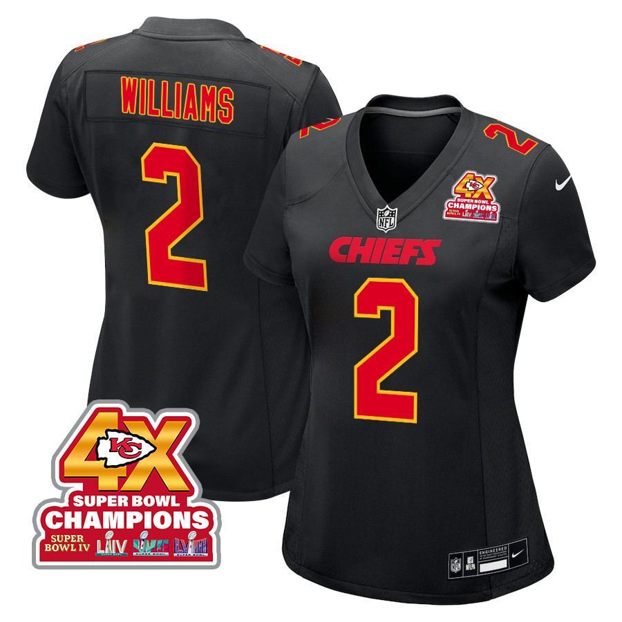 Joshua Williams 2 Kansas City Chiefs Super Bowl LVIII Champions 4X Fashion Game Carbon Black NFL Jersey Women's