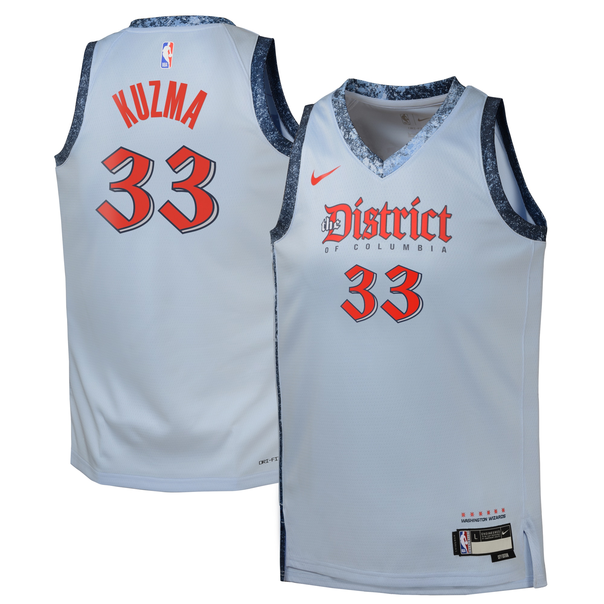 Camiseta City Edition Swingman de los Washington Wizards 2024 Azul Kyle Kuzma Juvenil NBA Jersey Men's