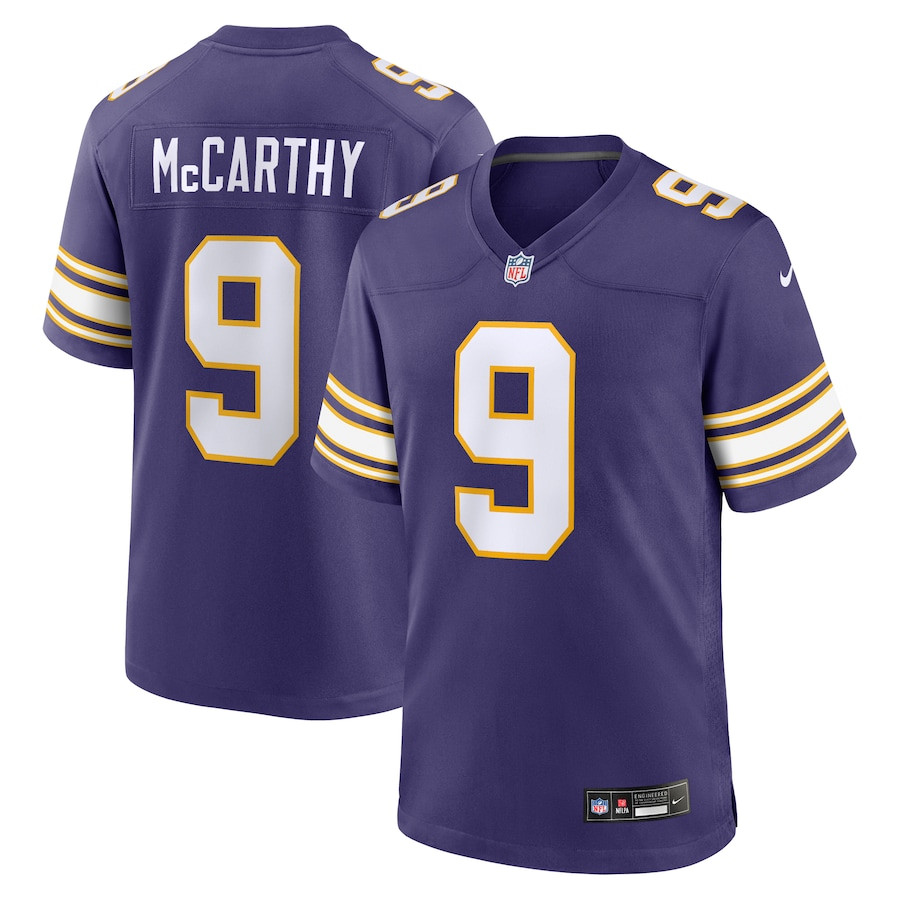 J.J. McCarthy 9 Minnesota Vikings 2024 Draft 2nd Alternate Game Purple NFL Jersey Men's