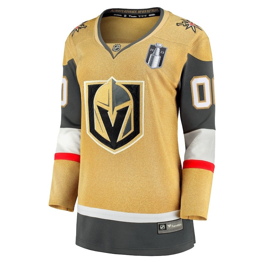 Custom 00 Vegas Golden Knights 2023 Stanley Cup Final Home Breakaway Gold NHL Jersey Women's