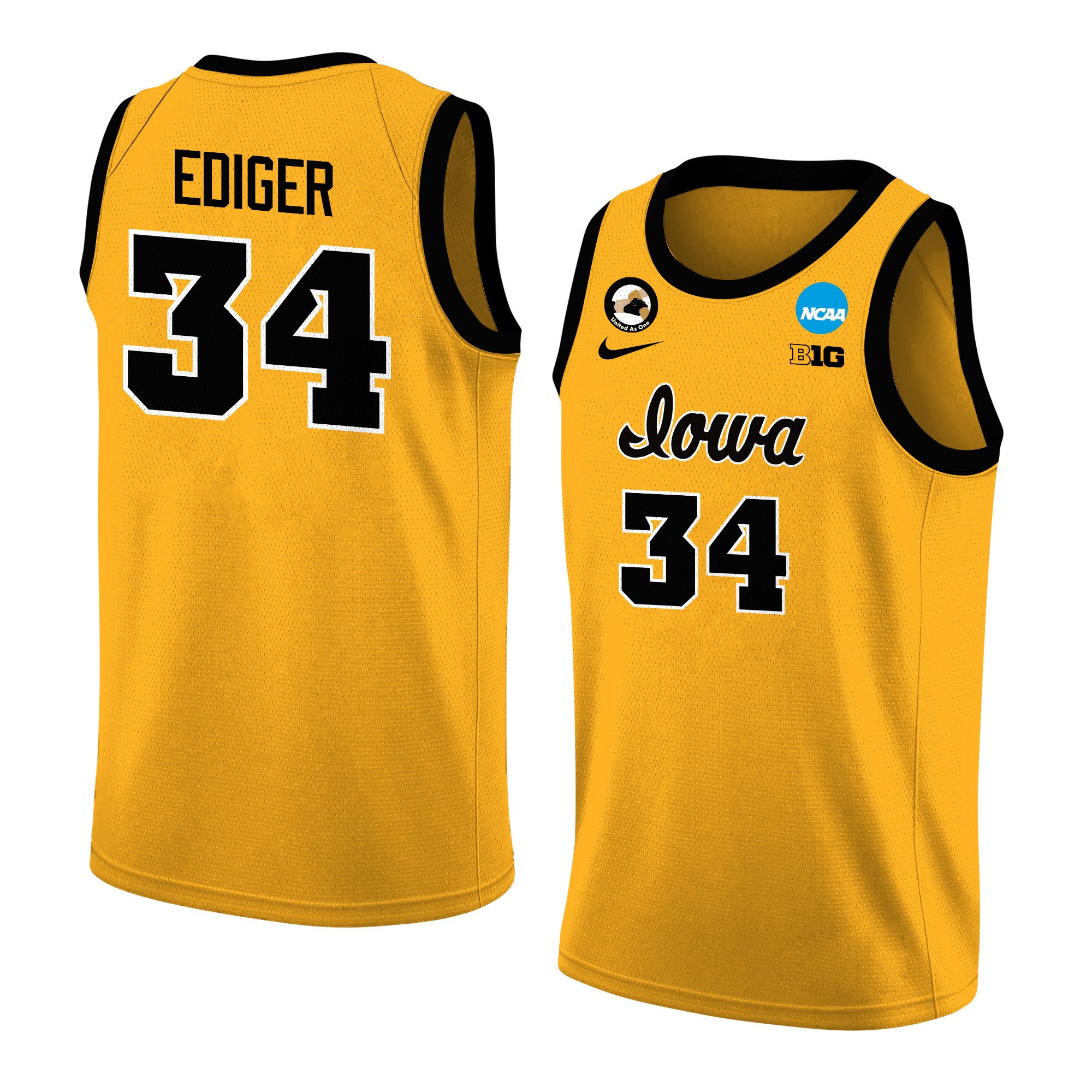 AJ Ediger 34 Iowa Hawkeyes 2024 Yellow Unisex NCAA Jersey Unisex